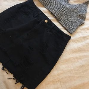 Forever 21 Black Distressed Denim Skirt